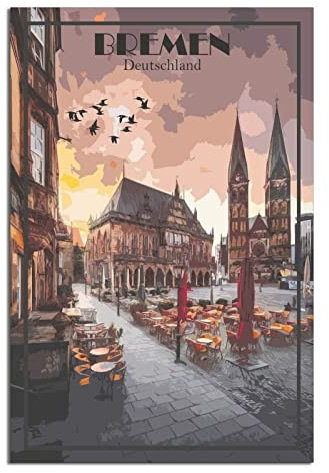 ZSEFV Bremen Deutschland Vintage Reiseposter Skyline Deko Poster Modern Schlafzimmer Leinwand Kunst Poster Bild Malerei Poster Wanddekoration Kunst Geschenk
