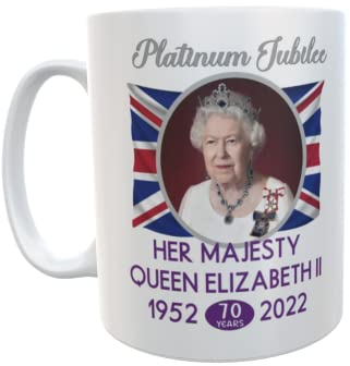 Decalarama Queen Jubilee Mug - Queen Elizabeth II Platinum Jubilee 1952-2022 - Nice Commemorative Novelty Royalty Cup Present