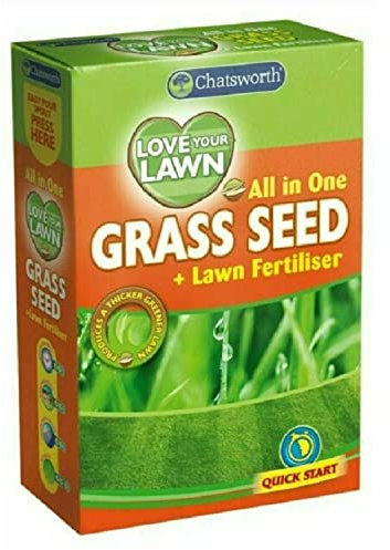 Premium Grass Seed & Lawn Fertiliser Ideal for Patch Repair, Over Seeding, New Lawns & Thickening [Fast Growing UK Climate] (375G)