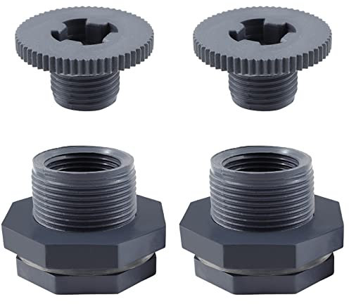 Rierdge 4 piezas de 2,5 cm de PVC, conector de tanque de agua con tapones para barriles de lluvia, acuarios, color gris oscuro