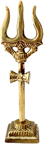 Exklusive Global Brass 12,7 cm Trishul Statue Lord Shiva Hindu-Gott Damru Diwali Religious Temple Home