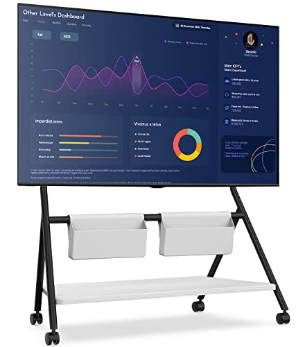 FITUEYES Design Mobile TV Stand for 65 75 78 88 Inch TV, TV Cart Floor Stand with Mount for LCD/LED Flat Curved Screens, Modern Corner TV Stand with Wooden Storage Shelves, COLLECTOR Series