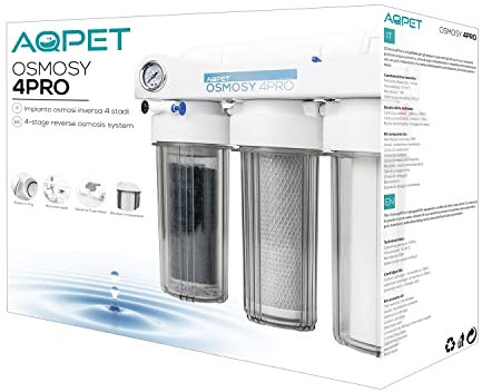 AQPET Impianto Osmosi Inversa 4PRO a Bicchiere 50 Galloni per Acquari, Bianco