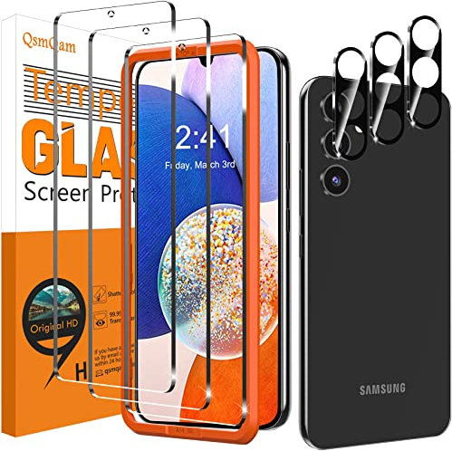 QsmQam 3 Stück Panzer Schutz Glas für Samsung Galaxy A14 4G / 5G und 3 Stück Kameraschutz, 9H Härte Panzer folie Schutzfolie, HD Displayschutz Folie, Anti-Kratzer, Bläschenfrei