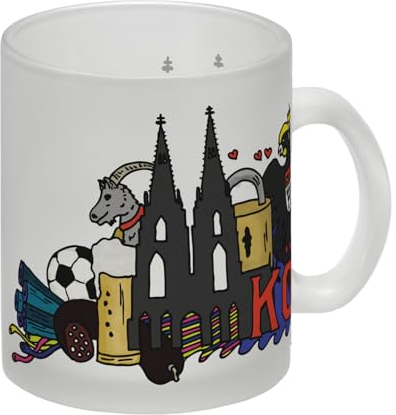 Glas Tasse mit Wimmelgrafik Köln Motiv