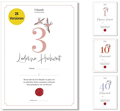 Frank Paperman® | Geschenke zum 3 Hochzeitstag | Ehejubiläum | lederne Hochzeit | Urkunde Hochzeitstag | klassisch | Geschenkideen Hochzeitstag | Vordruck im DIN-A4-Format