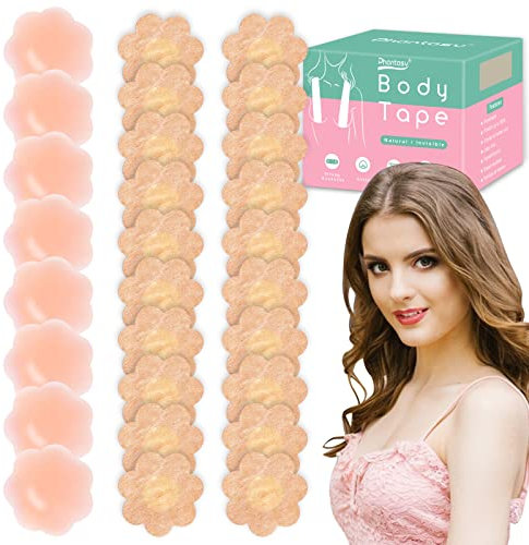 Phantasy Boob Tape,Reggiseno Invisibile Adesivo con 20pcs di Copri Capezzoli + 8pcs di Siliconico Copri Capezzoli Reggiseno Schiena Scoperta, Reggiseno Donna per Abiti da Cerimonia