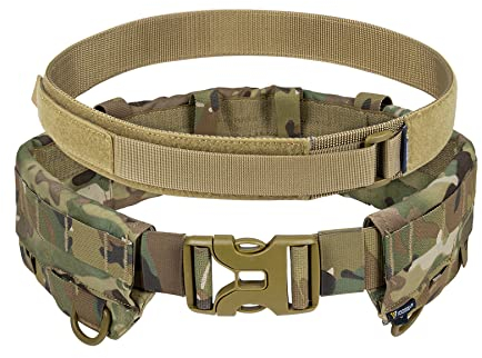 IDOGEAR Ceinture Tactique Ceinture de combat Militaire Molle Rigger Avec Ensemble De Ceintures Intérieures et Extérieures Réglables(Multi-camo,Small)
