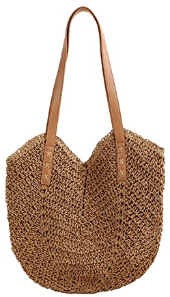 YdseozOA Femmes paille plage sac à bandoulière grands sacs de paille à la main tissage sac fourre-tout été plage vacances paille sacs à main (marron)