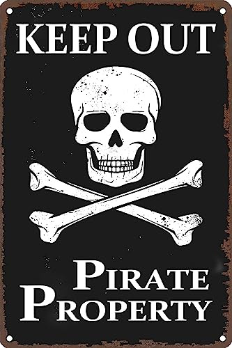 Halloween-Dekoration, Halloween-Schilder, lustiger Totenkopf, Metall-Blechschild, Keep Out Piraten-Eigentum, Wanddekoration für Zuhause, Badezimmer, Garten, Männerhöhle, Bars, Schild, 30,5 x 20,3 cm