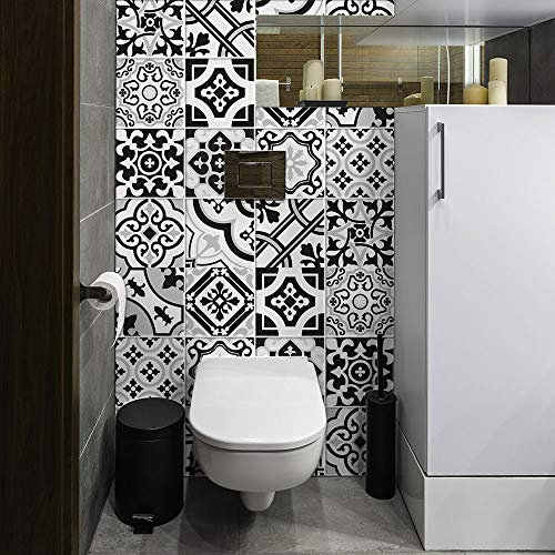 RE-COVERTILES PS00200 Fliesenaufkleber für Bad und Küche - Wasserdichte PVC Wanddekoration Mosaik Fliesen Zement Stil Azulejos (10 Stück 20x20cm)