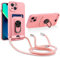 Aithne Cordon de Coque Compatible avec iphone 15,[Béquille 360° Rotatif] [Fentes pour Cartes] Antichoc Réglable Lanyard Silicone Case - Pink