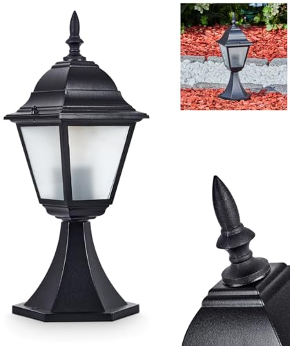 Außenwegeleuchte Naofe, Sockelleuchte aus Metall/Glas in Schwarz/Milchglas, Wegeleuchte in antikem Look, 40 cm, Gartenlampe, Gartenbeleuchtung IP44, 1 x E27, ohne Leuchtmittel