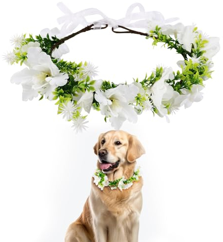 Hunde Hochzeits Blumenhalsband, Hochzeitskleidung Blumenkranz Schleife Haustier Blumenring, für Foto Requisiten