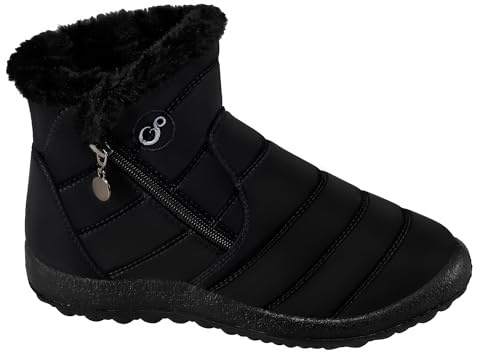 Snow Boots Women Winter Warm Fur Lined Ankle Boots Comfortable Waterproof Slip On Lightweight Women Boots, 270 black, 7 UK