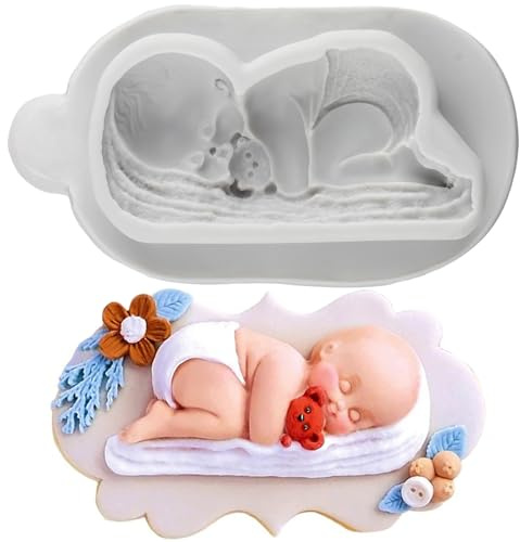 MINFEIDMS Moules en silicone pour décoration de gâteaux en forme de bébé endormi pour décoration de cupcakes, bonbons, chocolat, pâte à sucre, argile polymère