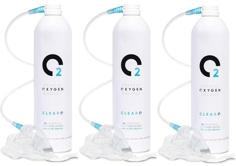 ClearO2 Bomboletta di ossigeno da 15 l con maschera e tubo, ossigeno respiro puro in un contenitore di alluminio leggero, prodotto nel Regno Unito (kit completo, 15 l (confezione da 3)