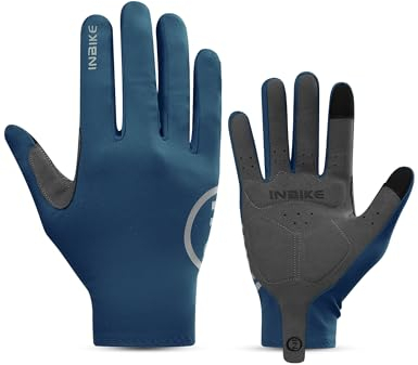 INBIKE Fahrradhandschuhe Herren Damen Lang Sommer Atmungsaktiv Radhandschuhe MTB Handschuhe Langfinger Reflektierende Anti-Rutsch für Radfahren Rennrad Sport Blau XXL