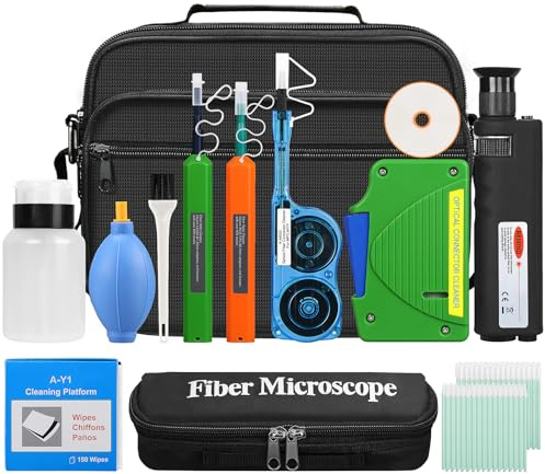 BAOSHLA 14-in-1 Glasfaser-Reinigungswerkzeug-Set mit 400 x optischen Mikroskop-SC-, LC-MPO-Reinigungsstiften und 2,5 mm 1,25 mm MTP-Reinigungsbox mit Ersatzkern