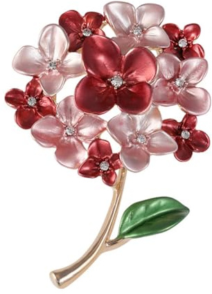 LISADORE Red Hydrangea Plant Flower Brooch Ladies Pin Sweater Brooch Plant Pin Spring Flower Brooch Pin for Party Dance Wedding Banquet for Elegant Women Girl