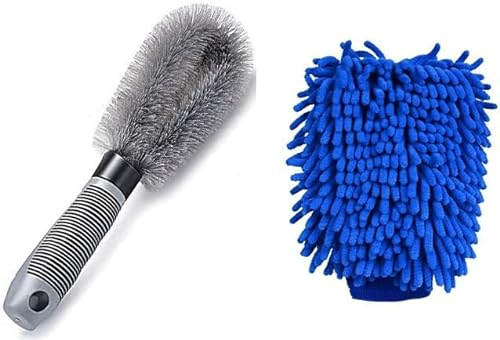 SURPZON Microfiber Car Wash Mitt with Car Wheel Brush Soft Dense Alloy Wheel Brush, Suitable for Cleaning Washing Cars Wheels and Rims of Cars/Motorcycles/Bicycles