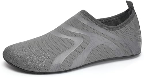 IceUnicorn Badeschuhe Damen Strandschuhe Herren Barfuss Socken Schwimmschuhe Aquaschuhe Wasser leich(342Grau,46/47EU)