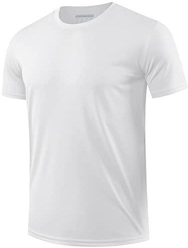 EKLENTSON Herren Rash Guard Kurzarm UV Shirt Schnelltrocknend Leicht Sommershirt Training Laufen Schwimmen Tee (S, Weiß)