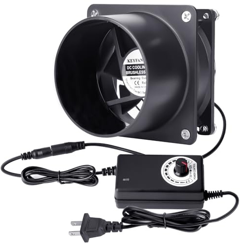 KEYFANCLUB Small Axial Exhaust Fan, 80mm 12V DC Fan with AC Plug Dual Ball Bearings Air Exhaust Fume Smoke Extractor Fan Kit for DIY Soldering, 3D Printer Enclosure