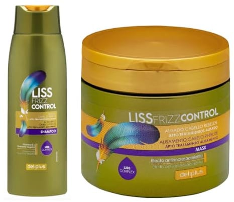 Deliplus 2er-Pack Shampoo 400 ml + Maske 400 ml Liss Frizz Control Rebellen-Haar mit Vitamin E und Keratin