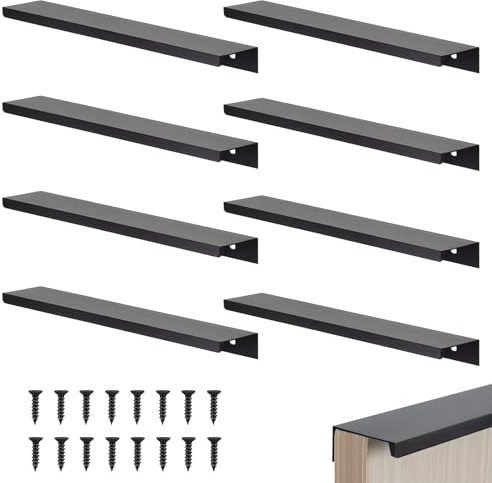 KAHOUI 8 Stück Schrankgriffe Schwarz, 200mm Verdeckter Griffe mit 16 Schrauben, für Schlafzimmer Küchenschränke Kleiderschrank Versteckte Türgriffe Aluminium