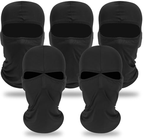 TUONYIS 5 Stück schwarze Sturmhaube für Damen und Herren, Skimaske, Motorrad, Radfahren, Halswärmer für Helm, leichte Ski-Gesichtsmaske, Unisex, winddicht, UV-Schutz, Schwarz , One size