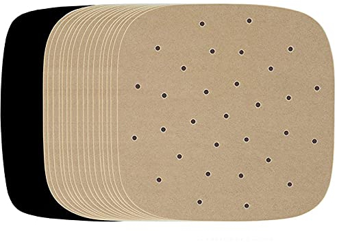 TNOMSNO Papel Freidora Aire, 100 Piezas, 23 * 23 cm, Papel de Pergamino Perforado y Sin BPA Papel para Freidora de Aire, Papel Air Fryer Cuadrado para Freidoras de Aire, Microondas y Vaporeras