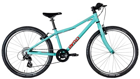 TechniBike PYRO TWENTYFOUR - Superleichtes 24 Zoll Kinderfahrrad für Mädchen und Jungen (MTB Lenker, Microshift 8-Gang Kettenschaltung, V-Brakes, Alu Laufräder, ergonomischer Velo Sattel, 8,5 kg)