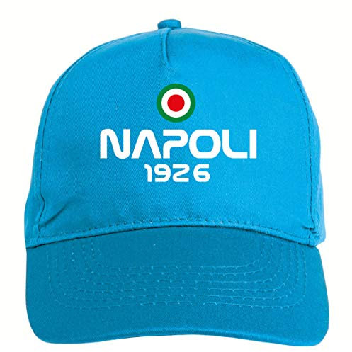 Generico Gestickte Mütze Napoli Hellblau - Sportlich Ultras, aus Polyester, 5 Paneele, Größenverstellung mit Klettverschluss, Weiß, One size
