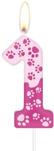 Pink Dog Paw 1 Birthday Candles,Pink Number 1 Candles for Cake,Girls Boys 1st Birthday Decorations,Dog Paw Themed Candle Cake Topper for Birthday Party Supplies