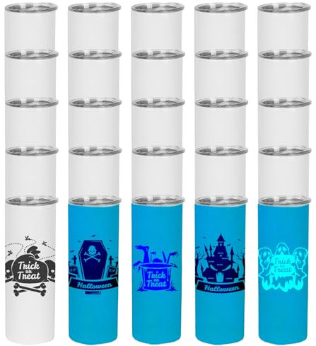 Lilsofee 25 Pack 20 oz Glow in the Dark Sublimation Tumblers with Lids and Straws Blank Stainless Steel Double Vacuum Metal Skinny Tumbler Heat Press Transfer Printing DIY Cups Luminous Blue