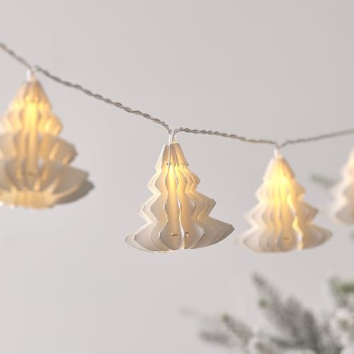 Lights4fun 10er LED Tannenbaum Lichterkette mit Timer aus Papier batteriebetrieben Weihnachtsbeleuchtung innen Weihnachten Deko Weiß Weihnachtsdeko