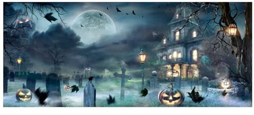 Halloween Garage Door Banner Halloween Garagentor Banner 16x8 Fuß Halloween Hintergrund mit Haken und Seil, Horrorschloss Halloween Garagentor -Abdeckung für Halloween -Foto Hintergrund, Wandtür Deko