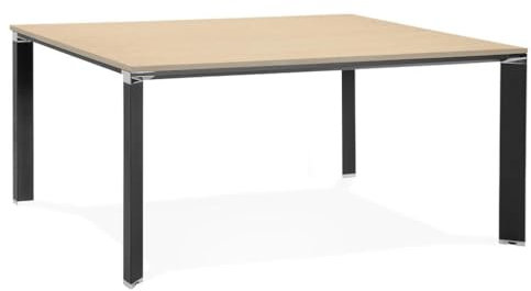 Beige-Schwarzer Schreibtisch XL | Großer Meeting-Tisch | Büromöbel in Naturholzoptik | 160x160 cm | Melaminholz-Tischplatte | Chromdetails | Zeitloses Design | Perfekt für Gruppenarbeiten & Workshops