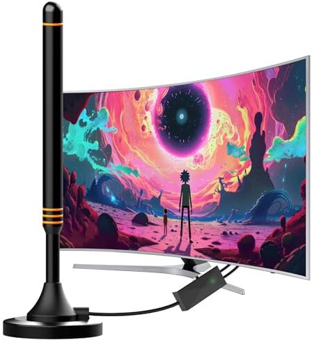 TV Aerial - Digital TV Ariels with Amplifier, Strong Magnetic Base Freeview Aerial for Easy Installation, Smart TV Aerial Indoor Support Freeview Aerial/4K/1080P - 16.4FT Coax Cable (Orange)