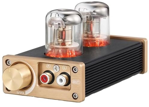 oiakus Mini Tube Headphone Amplifier, Valve Tube Amplifier, 2 Channel Audio Power Amp, with Treble Bass Control, for Passive Speakers/Subwoofer, with RCA AUX Jacks