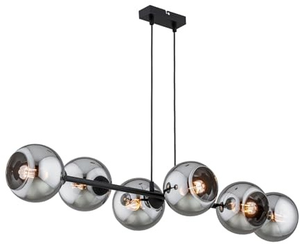 KAR LIGHTING Balken Pendelleuchte 6-flammig aus Metall und Glas in Schwarz, seitlich ausgerichtete Schirme, höhenverstellbar | E27 | LED geeignet | Hängelampe für Wohnzimmer, Küche, Büro