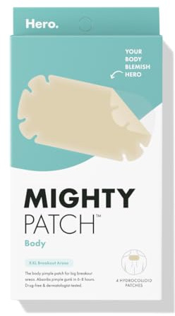 Mighty Patch Hero Cosmetics Body Patch– The XXL Hydrocolloid Patch for Bacne, Chestne, and Other Body Breakouts. Derm-Tested. Medical-Grade Hydrocolloid. Absorbs Pimple Gunk in 6-8 Hours. 4ct