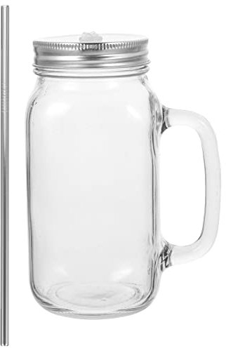 OFFSCH Botella De Jugo Portátil De Vidrio Transparente 750ml Con Pajita Fina y Tapa Sellada, Reutilizable Para Café y Té, Vaso Grande Para Beber Casa Aire Libre