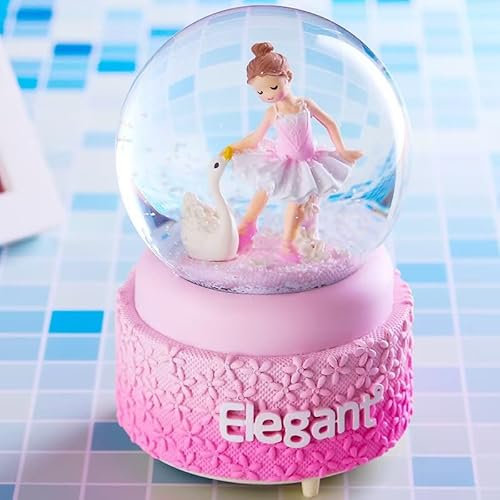 Musikalische Schneekugel – Ballerina mit Schwänen, Kristallkugel, Spieluhr, achttönige Box, buntes Licht, flatternde Schneeflocken, Studentenfestival-Geschenk