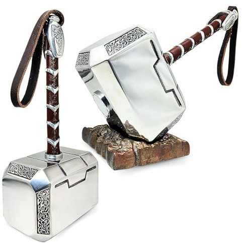 Mjolnir Hammer Collectable 1:1 Replica, Cosplay Costume Prop Toy, Standing Base Included