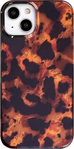 Efitoo Tortoise Shell Phone Case for iPhone 13/iPhone 14 Cheetach Leopard Print Animal Amber and Black Pattern Protective Shockproof Aesthetic Women Girls Hard Brown Cover (for iPhone 13/14)