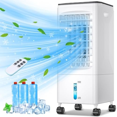 Mobile Air Conditioners, 4 IN 1 60W AC Unit Portable 3 Speed 1.2 Gallon Water Tank 60°/120°Oscillation 7 Timer Windowless 40dB Quiet Evaporative Air Coolers w/ 3 Ice Box for Bedroom, Home, Office