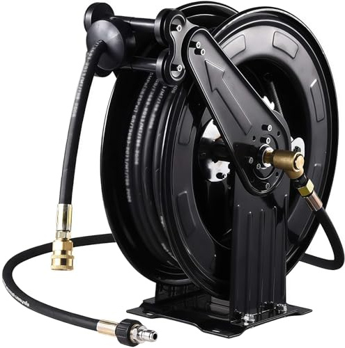 Gvqng Hochdruckreiniger-Schlauchtrommel, Hochdruckreiniger-Schlauchtrommel Mit Doppelarm, Hochleistungs-Stahlschlauchtrommel Mit Automatischem Aufrollmechanismus,Schwarz,25m