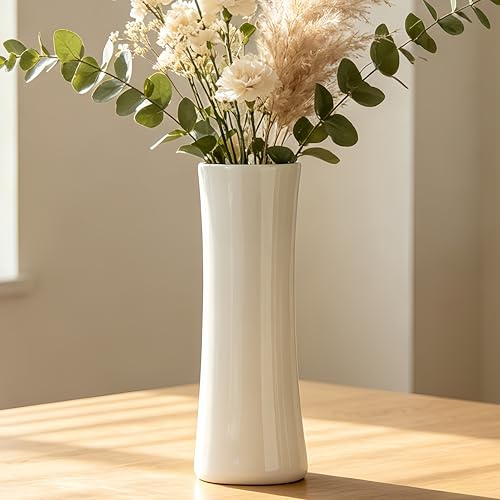 JIDOFUE 12 Zoll 30 cm Weiße Keramikvase Hohe Dekorative Blumenvase für Pampasgras Moderne Strukturierte Vase für Wohnzimmer Tischdeko Regale